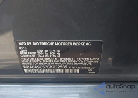 2016 BMW 320I from USA, damaged, VIN WBA8A9C57GK622585